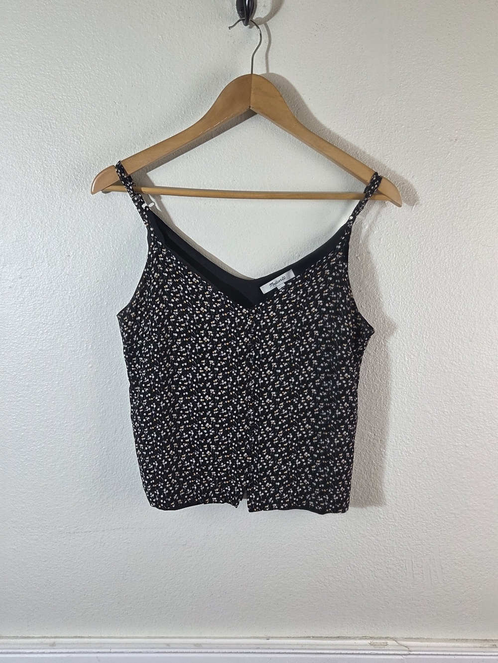 Madewell Womens Size 6 Black Floral Cami Tank Top Sleeveless Lined Viscose